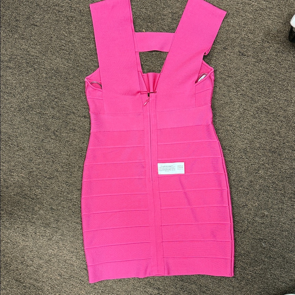 HERVE LEGER DEEP V STRAPPY ICON DRESS Hot Pink NWT - Picture 10 of 11